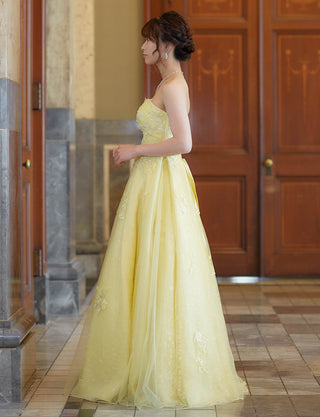 TWEED DRESS(ツイードドレス)のレモンイエローロングドレス・チュール|TW1911-LYWの全身側面画像です。