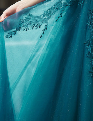 TWEED DRESS(ツイードドレス)のペトロールグリーンロングドレス・チュール|TW1941-PTGNのスカート拡大画像です。