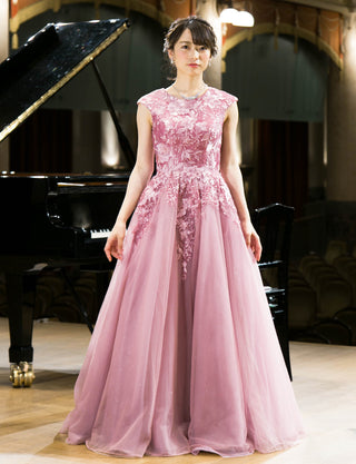 TWEED DRESS(ツイードドレス)のスモーキーピンクロングドレス・チュール|TW1941-SYPKの全身正面画像です。