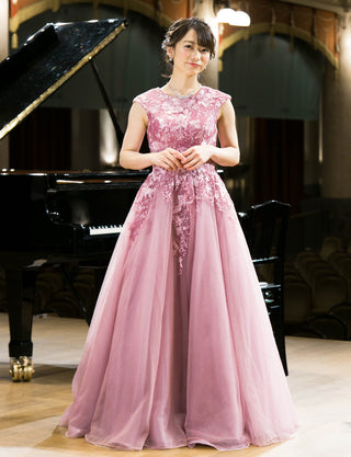 TWEED DRESS(ツイードドレス)のスモーキーピンクロングドレス・チュール|TW1941-SYPKの全身正面画像です。