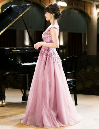 TWEED DRESS(ツイードドレス)のスモーキーピンクロングドレス・チュール|TW1941-SYPKの全身側面画像です。