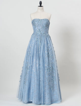 TWEED DRESS(ツイードドレス)のブルーグレーロングドレス・チュール|TW1944-BLGYのトルソー全身正面画像です。