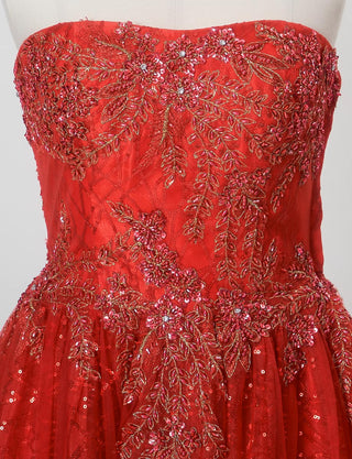 TWEED DRESS(ツイードドレス)のレッドロングドレス・チュール|TW1944-RDのトルソー上半身正面画像です。