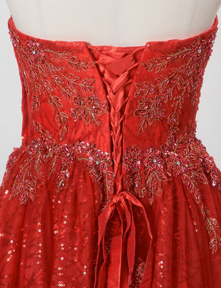 TWEED DRESS(ツイードドレス)のレッドロングドレス・チュール|TW1944-RDのトルソー上半身背面画像です。