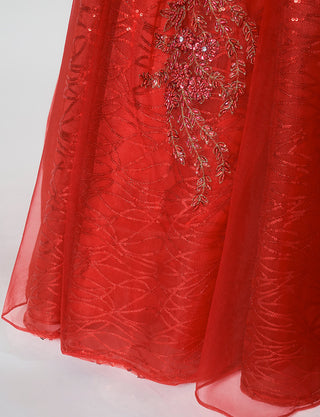 TWEED DRESS(ツイードドレス)のレッドロングドレス・チュール|TW1944-RDのスカート裾拡大画像です。