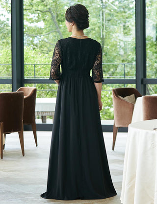 後ろシャーリング仕様のマザーズドレス ブラック|スタイルアップシルエット・母親用フォーマルドレス