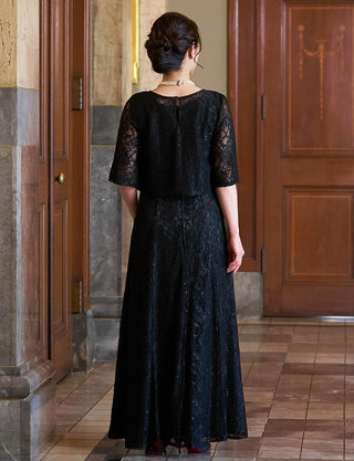 アンサンブル仕様のマザーズドレス 黒 日本製レース|結婚式 正礼装・親族母親向けロングドレス