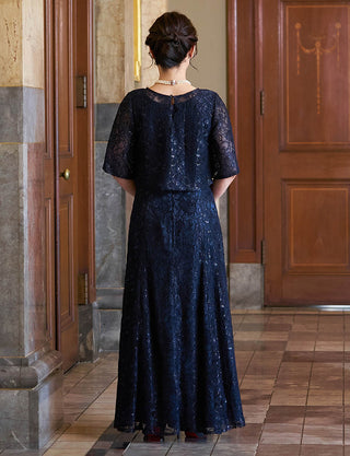 アンサンブル仕様のマザーズドレス 紺 日本製レース|結婚式 正礼装・親族母親向けロングドレス