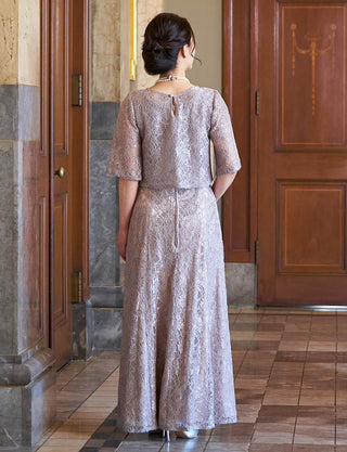 アンサンブル仕様のマザーズドレス グレーベージュ 日本製レース|結婚式 正礼装・親族母親向けロングドレス
