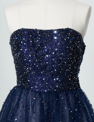 TWEED DRESS(ツイードドレス)のダークネイビーロングドレス・チュール|TN2030-DNYのトルソー上半身正面画像です。