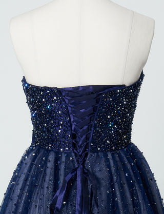 TWEED DRESS(ツイードドレス)のダークネイビーロングドレス・チュール|TN2030-DNYのトルソー上半身背面画像です。