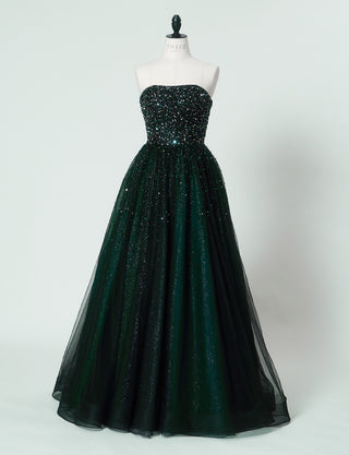 TWEED DRESS(ツイードドレス)のグリーンロングドレス・チュール|TN2030-GNのトルソー全身正面画像です。