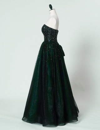 TWEED DRESS(ツイードドレス)のグリーンロングドレス・チュール|TN2030-GNのトルソー全身側面画像です。