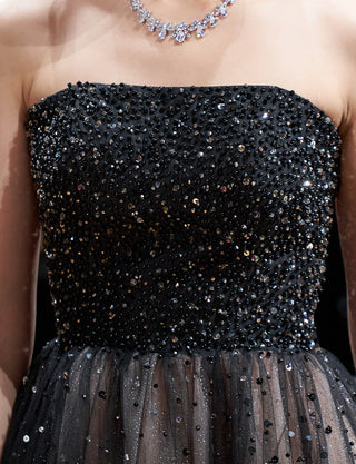 TWEED DRESS(ツイードドレス)のピンクベージュロングドレス・チュール|TN2030-PKBEの上半身装飾拡大画像です。