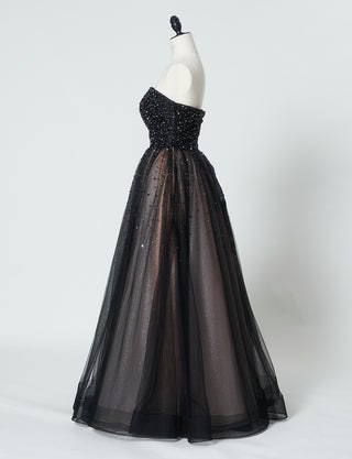 TWEED DRESS(ツイードドレス)のピンクベージュロングドレス・チュール|TN2030-PKBEのトルソー全身側面画像です。