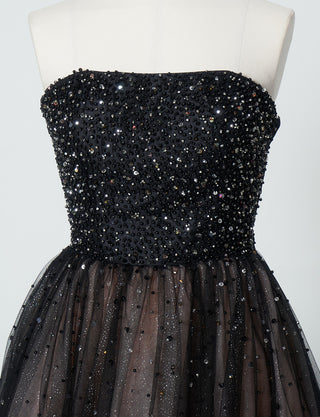 TWEED DRESS(ツイードドレス)のピンクベージュロングドレス・チュール|TN2030-PKBEのトルソー上半身正面画像です。