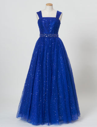 TWEED GIRL(ツイードガール)のロイヤルブルーロングドレス・スパンコールチュール|TWJ9101-RBLのトルソー全身正面画像です。