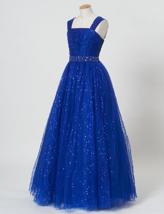 TWEED GIRL(ツイードガール)のロイヤルブルーロングドレス・スパンコールチュール|TWJ9101-RBLのトルソー全身斜め画像です。