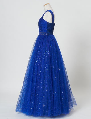 TWEED GIRL(ツイードガール)のロイヤルブルーロングドレス・スパンコールチュール|TWJ9101-RBLのトルソー全身側面画像です。