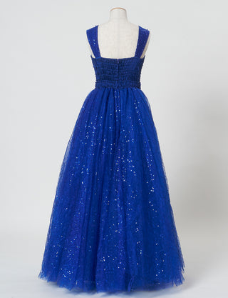 TWEED GIRL(ツイードガール)のロイヤルブルーロングドレス・スパンコールチュール|TWJ9101-RBLのトルソー全身背面画像です。