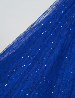 TWEED GIRL(ツイードガール)のロイヤルブルーロングドレス・スパンコールチュール|TWJ9101-RBLのスカート生地拡大画像です。