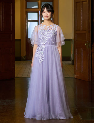 ピアノ発表会用ジュニアドレス ラベンダー|140〜160cm対応・袖付きロング丈ドレス