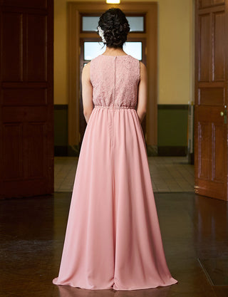 後ろウエストシャーリング仕様のジュニアドレス ピンクベージュ|ピアノ発表会向け・140〜160cm対応