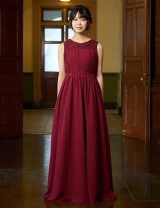 ピアノ発表会用ジュニアドレス ワインレッド|140〜160cm対応・ロング丈ドレス