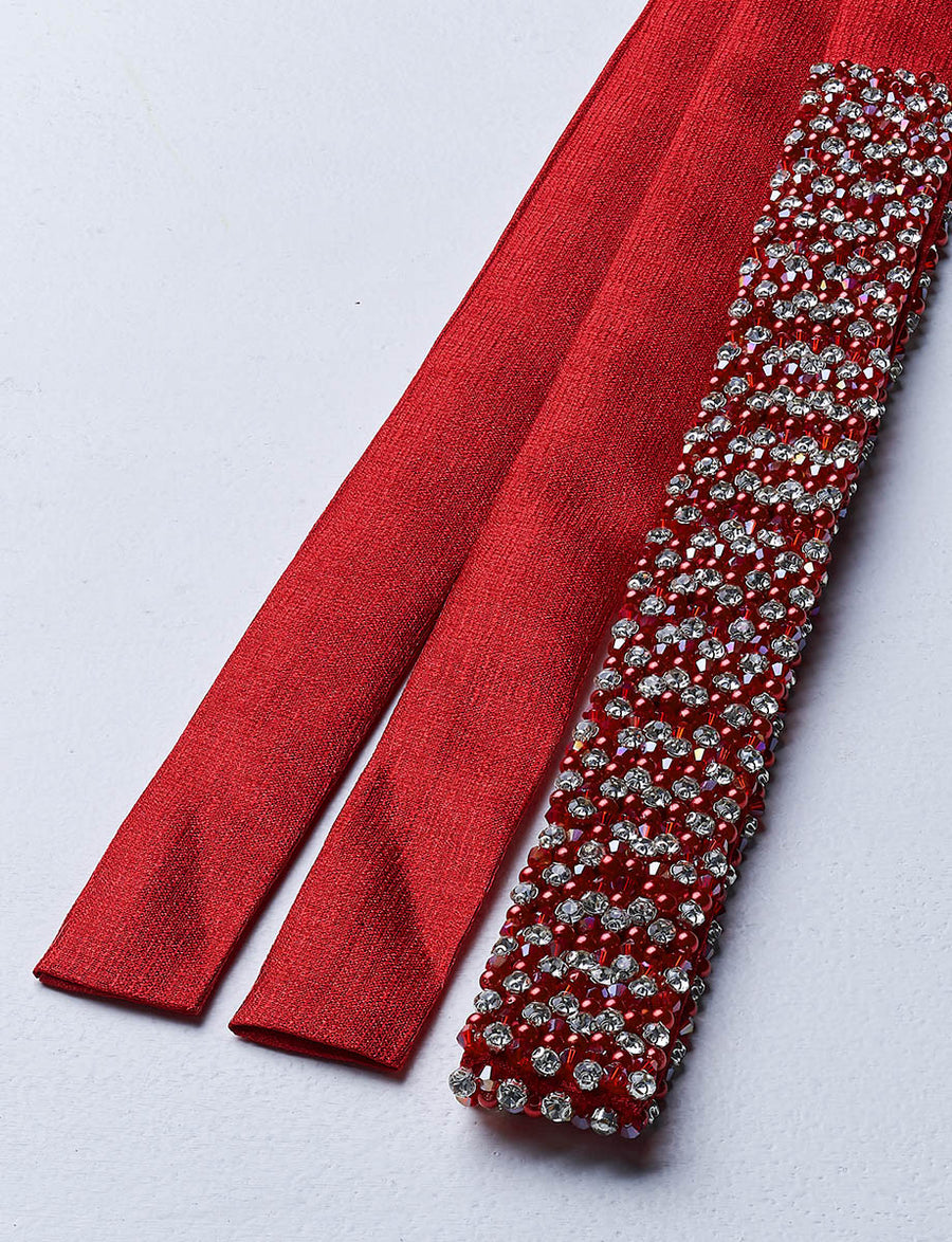 ハンド刺繍 3cm幅サテンサッシュベルト 赤 ・BT240007-WRD | ツイード