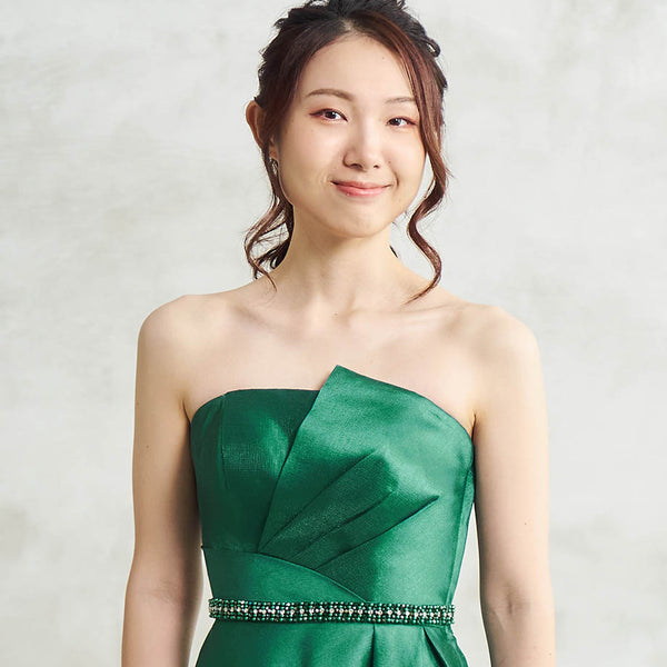 ハンド刺繍 2cm幅サテンサッシュベルト ダークグリーン ・BT-240008