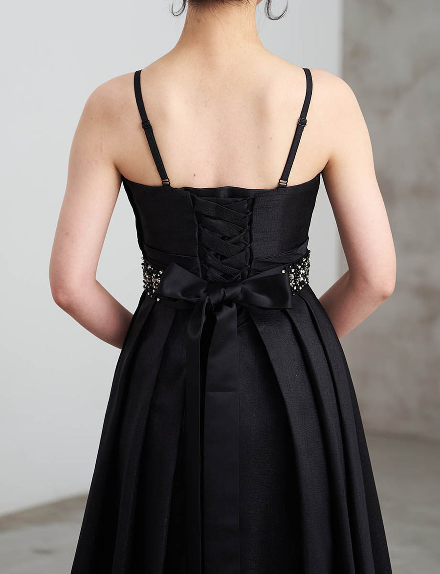 ハンド刺繍 5cm幅サテンサッシュベルト 黒・BT-240003W-BK | ツイード