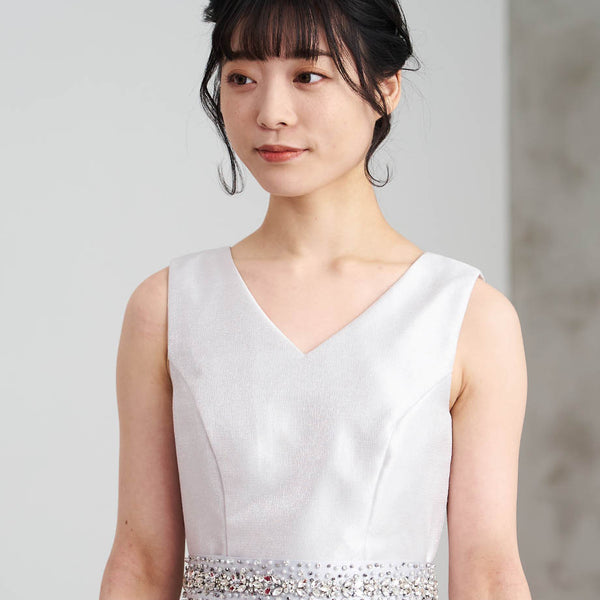 ハンド刺繍 3cm幅サテンサッシュベルト シルバー ・BT240007-SIL