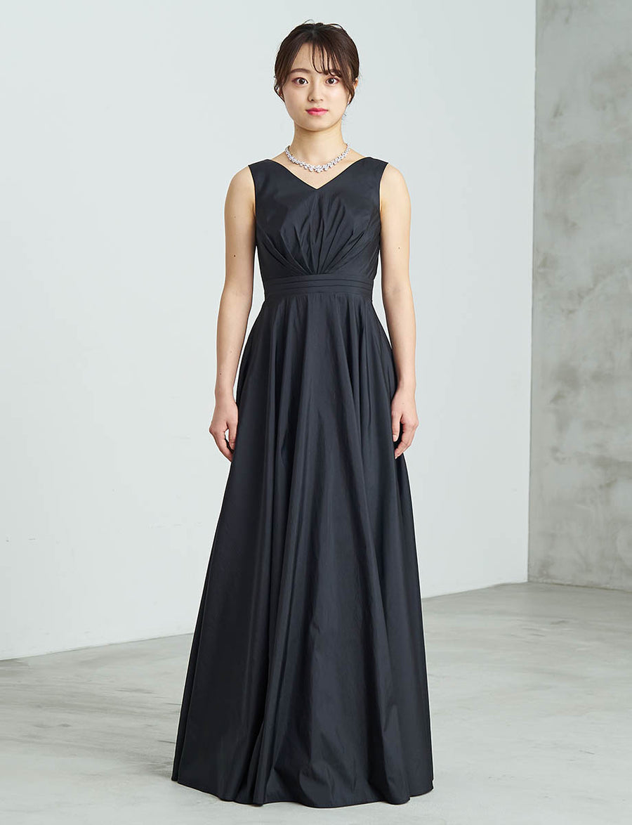 ロングドレス ノースリーブ ブラック タフタ 演奏会 発表会