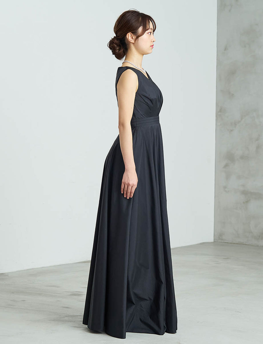 ロングドレス ノースリーブ ブラック タフタ 演奏会 発表会｜ツイード