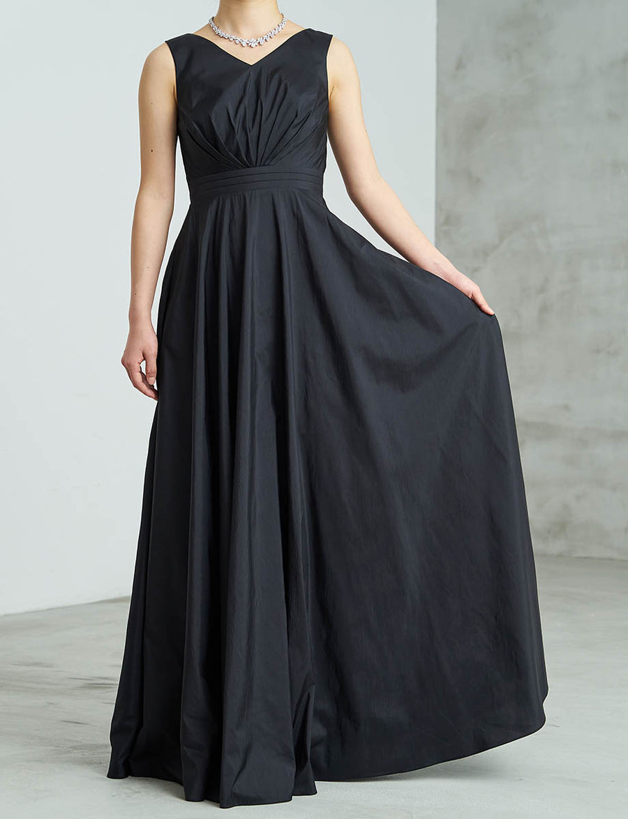 ロングドレス ノースリーブ ブラック タフタ 演奏会 発表会｜ツイード