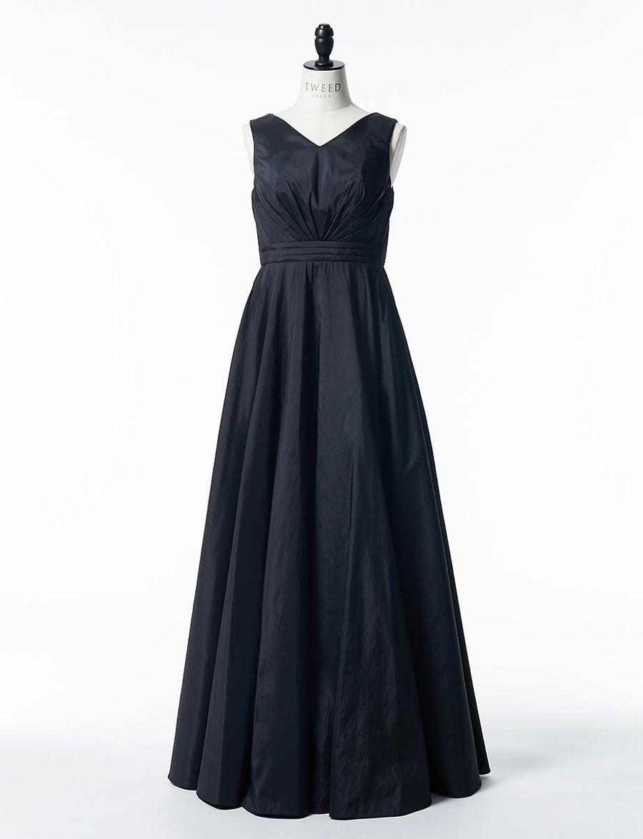 ロングドレス ノースリーブ ブラック タフタ 演奏会 発表会｜ツイード