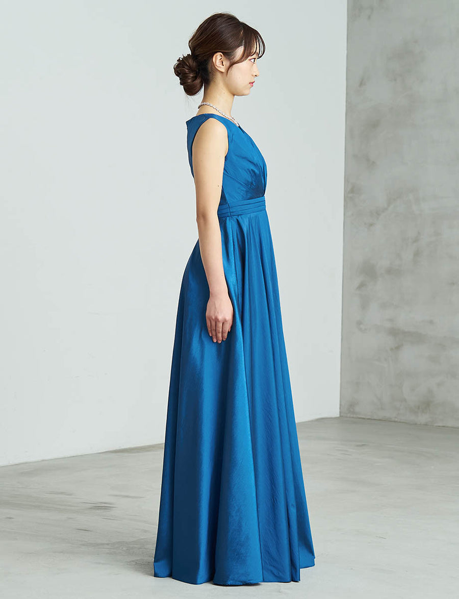 ロングドレス ノースリーブ ミッドナイトブルー タフタ 演奏会
