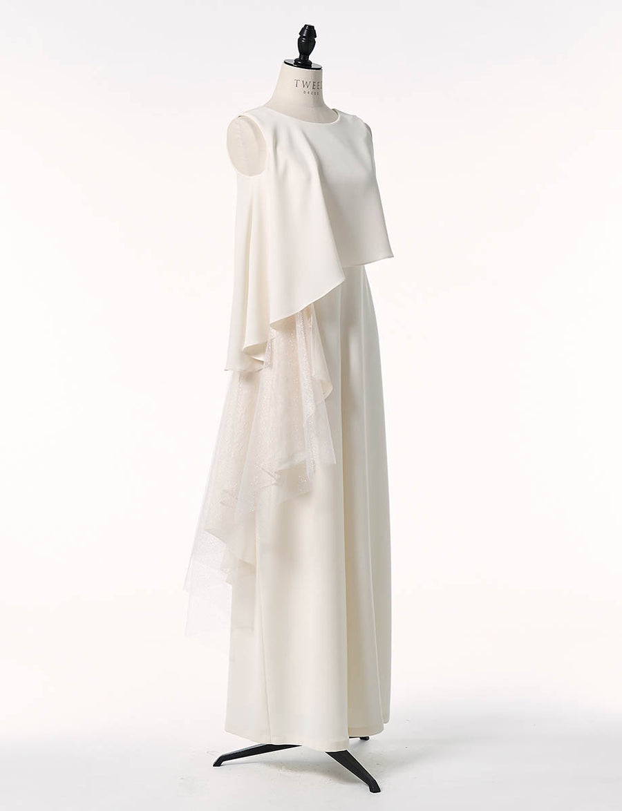 パンツドレス ノースリーブ アイボリー シフォン 演奏会 発表会