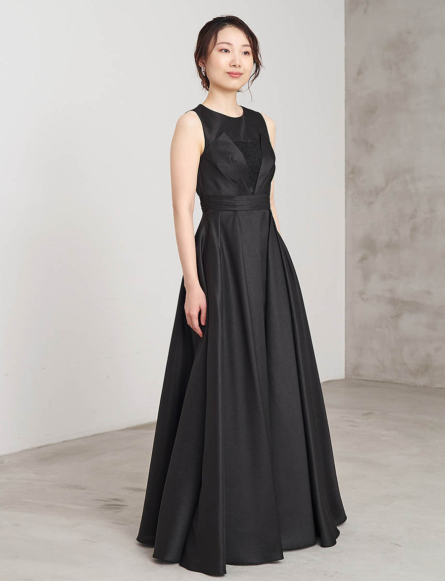黒 ロングドレス ノースリーブ サテン 演奏会・発表会ドレス｜ツイード