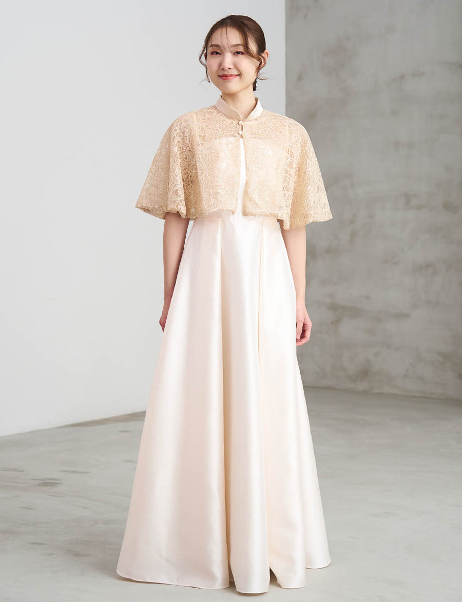 ラメ入りコードレース ケープ マンダリンカラー 前開き ベージュ