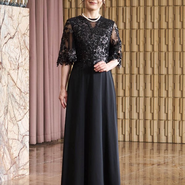結婚式 母親ドレス ブラック・マザーズドレス スパンコールレース