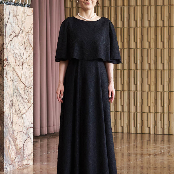 マザーズドレス・結婚式 母親ドレス MD0232-BK 黒 ケープ付き