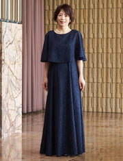 結婚式　マザードレス　tweed dress 新品同様 マザーズドレス・結婚式 母親ドレス MD0232-BK ダークネイビー ケープ