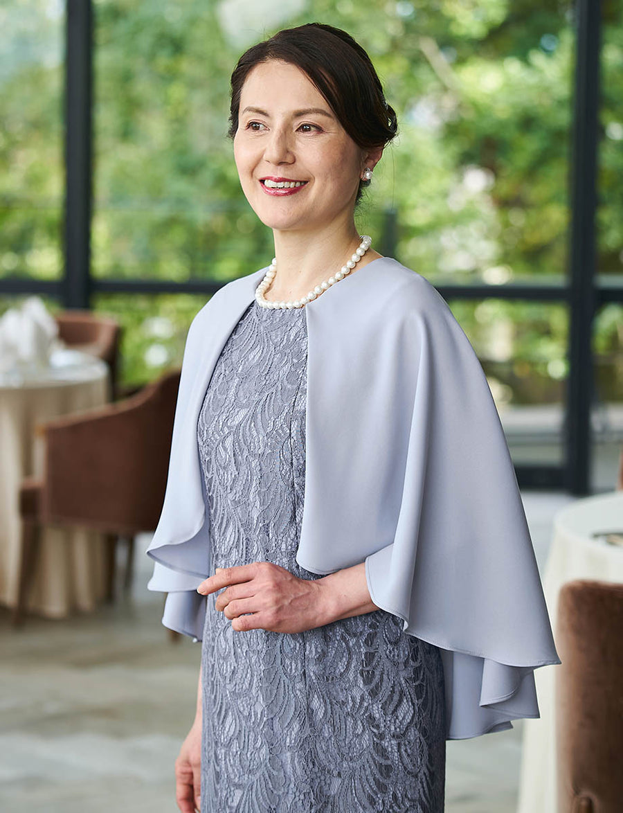 結婚式 母親ドレス グレー・マザーズドレスケープ付き MD0401-GY