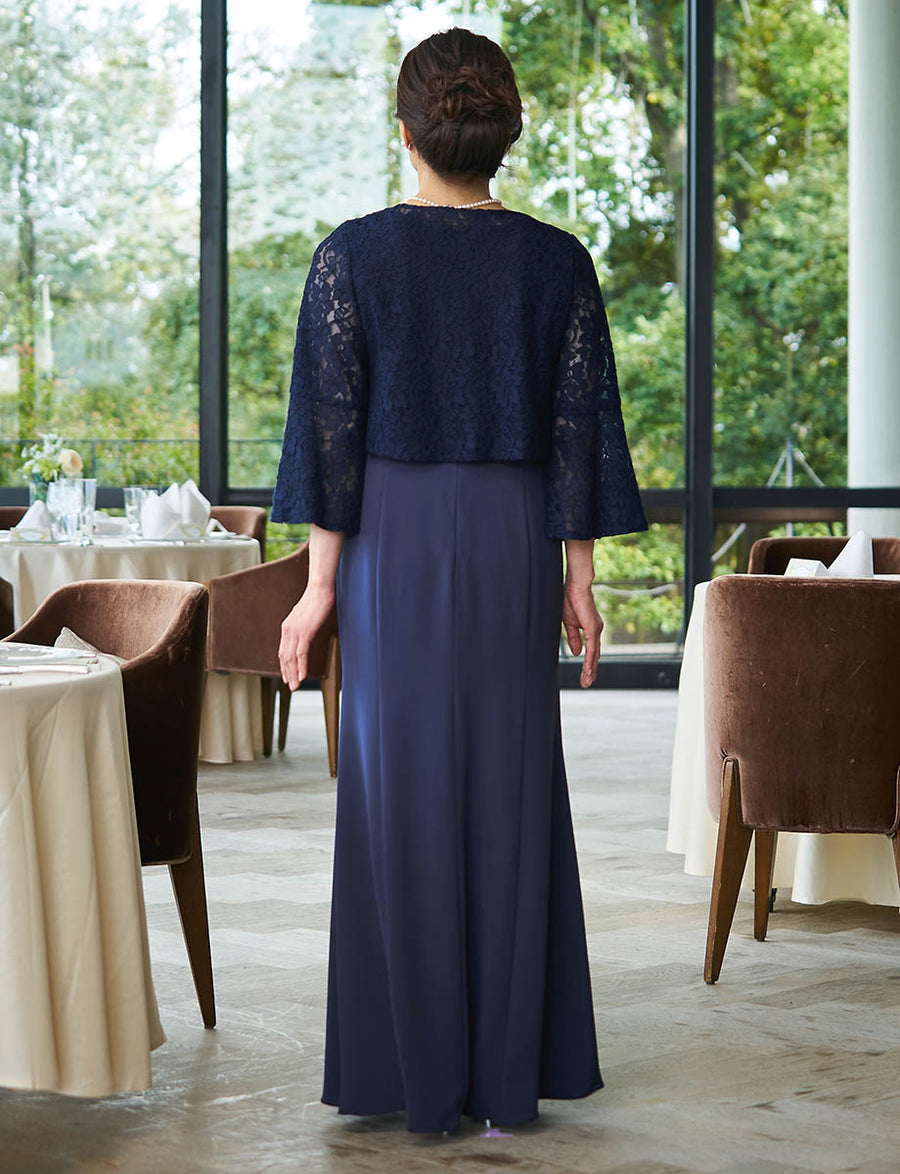 ★TWEED DRESS マザーズドレス　15号(11〜13号相当)★ 結婚式 母親ドレス・マザーズドレス MD0229-DNY ネイビー レース