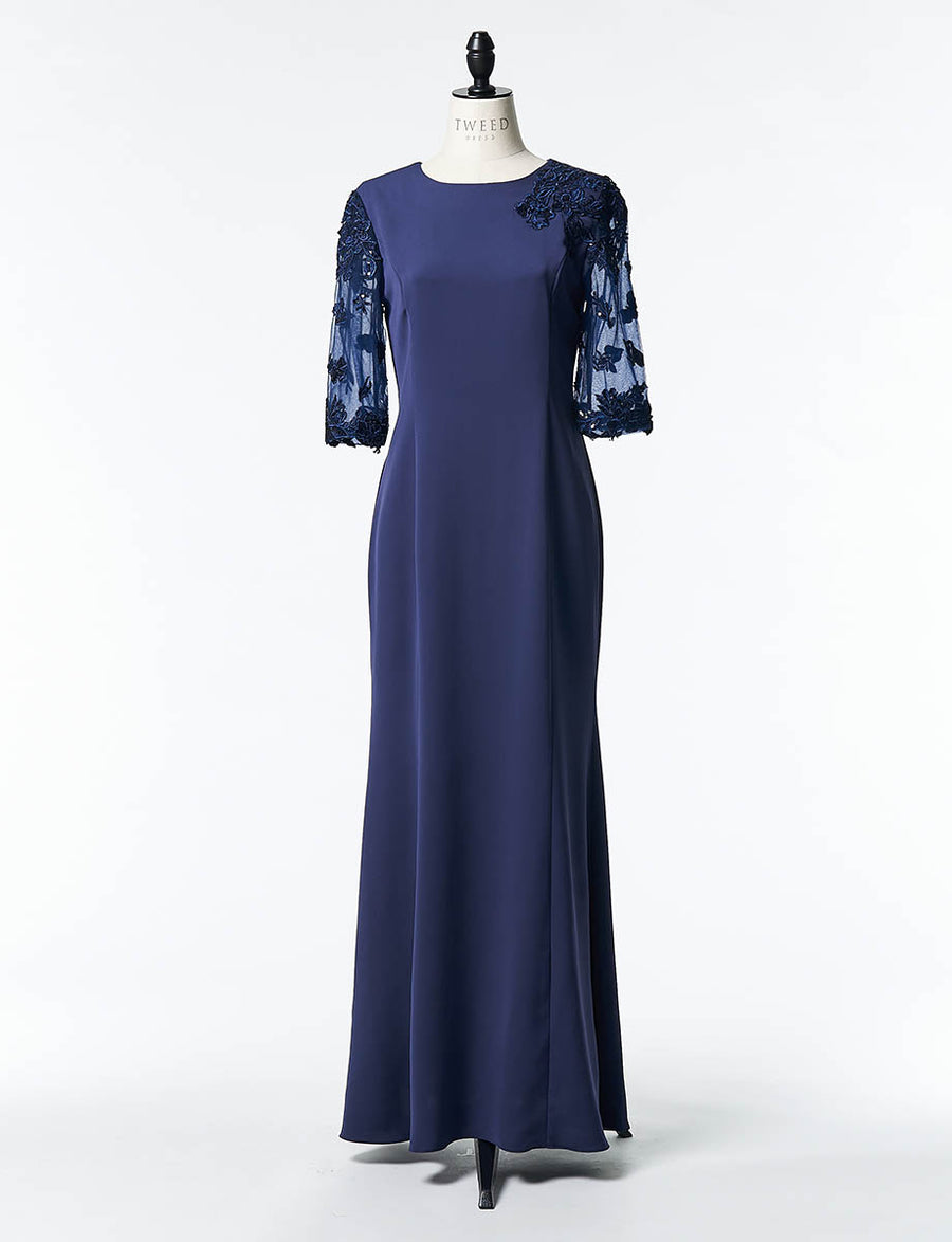 結婚式 母親ドレス ネイビー・マザーズドレス長袖 袖付き MD0404-DNY