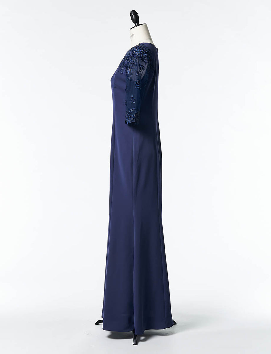 結婚式 母親ドレス ネイビー・マザーズドレス長袖 袖付き MD0404-DNY