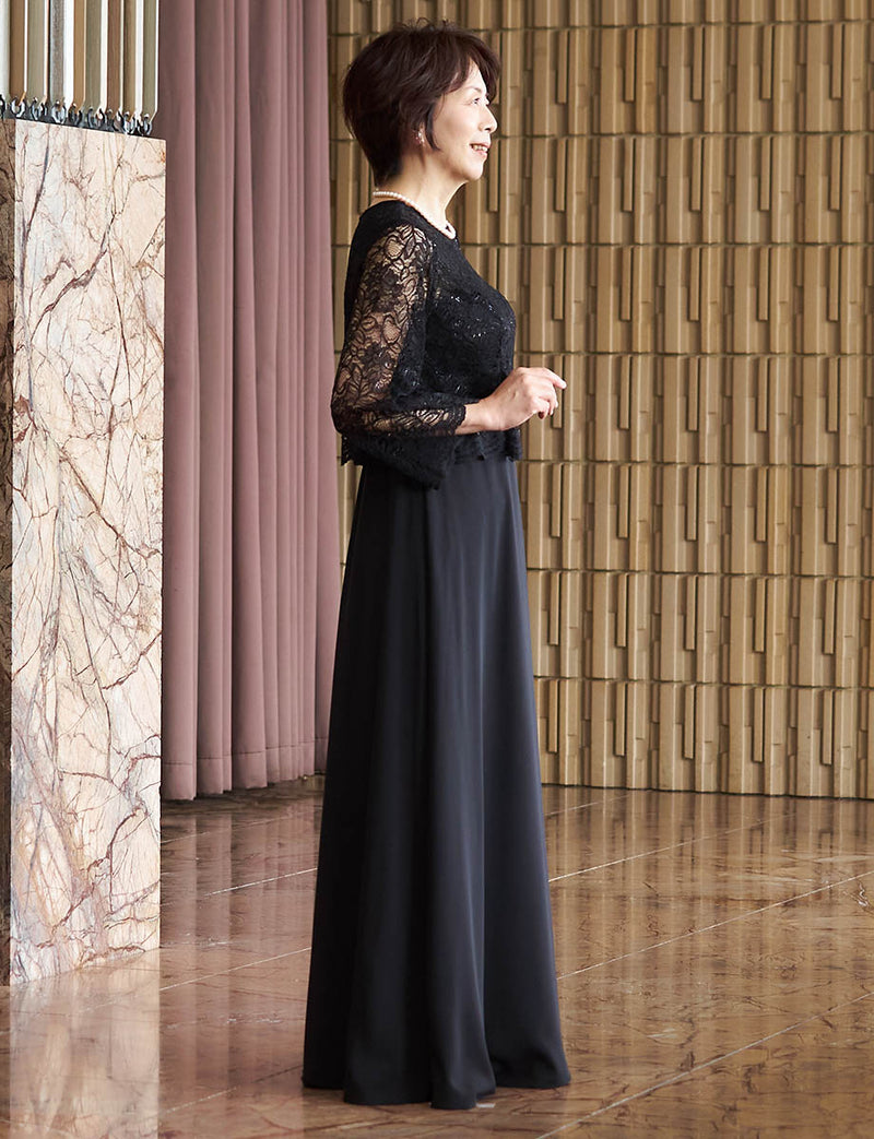 ★TWEED DRESS マザーズドレス　15号(11〜13号相当)★ マザーズドレス・結婚式 母親ドレス MD0232-BK ダークネイビー