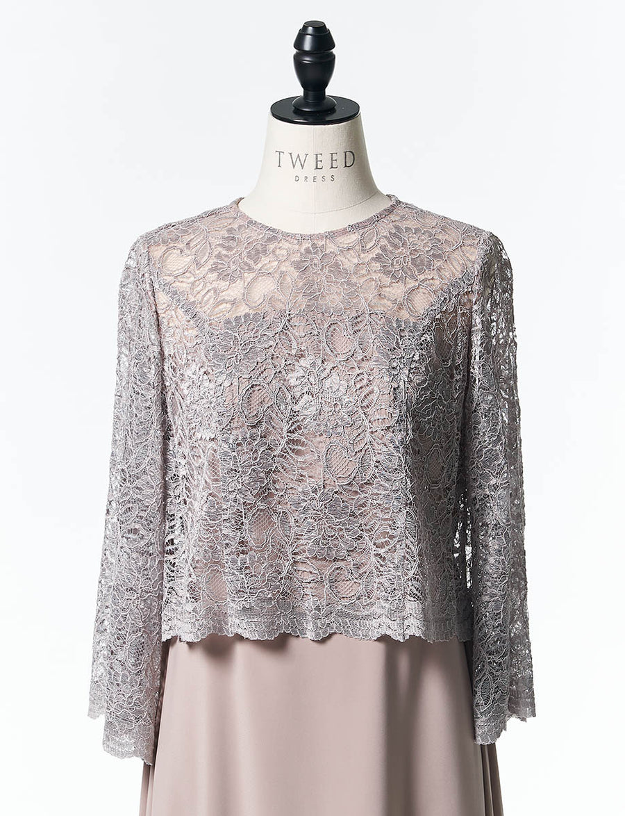 結婚式 母親ドレス グレーベージュレース・マザーズドレス 長袖 MD0408