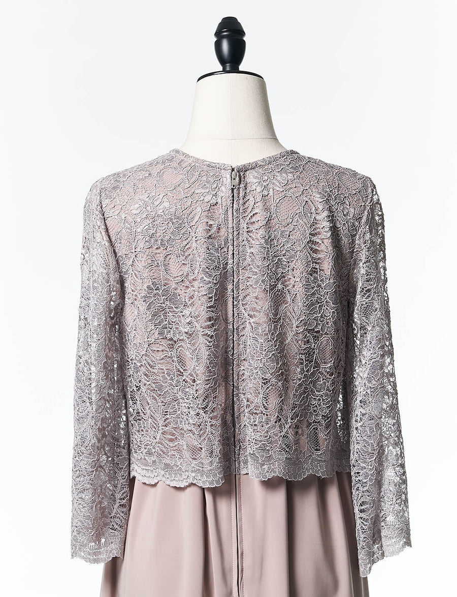 結婚式 母親ドレス グレーベージュレース・マザーズドレス 長袖 MD0408